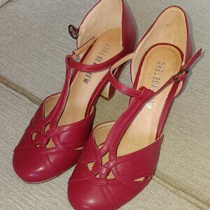 Chelsea Crew Red T-strap Flapper Heels, 5, NWB